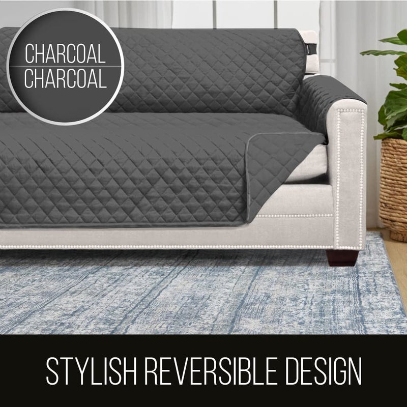 Sofa Shield Loveseat Slip Cover with Patented Strap, Cushion Protector, US Designed Reversible Stain and Dog Tear Resistant Slipcover, 54 inch Seat, Washable Covers for Dogs Pets, Charcoal - Image 5